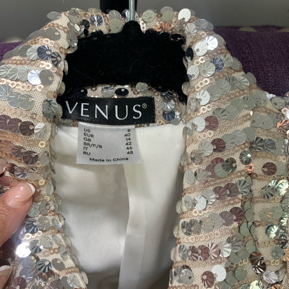 Sequined Throughout Silver Blazer. Fully Lined. C… - image 1